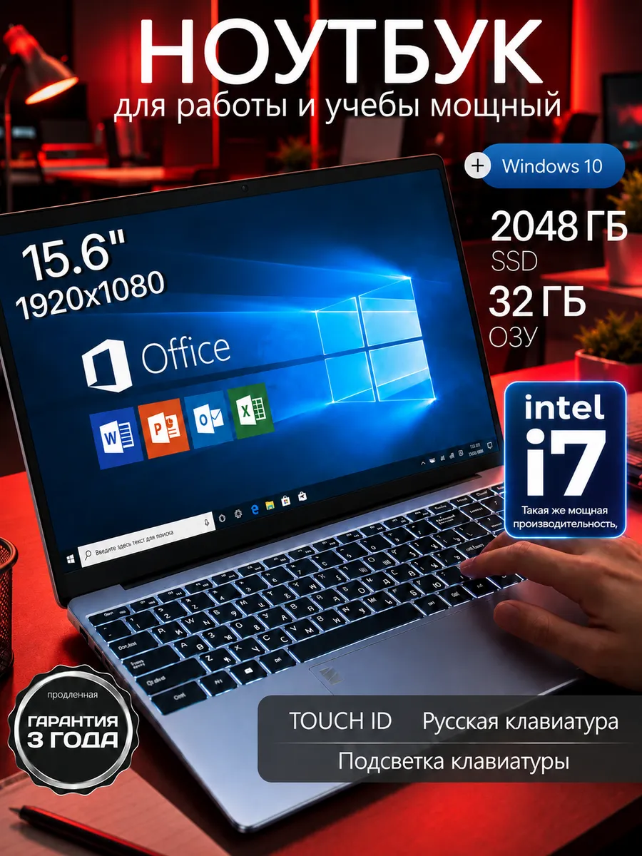 Ноутбук 32ГБ 2Т для работы и учебы с windows и офисом мощный