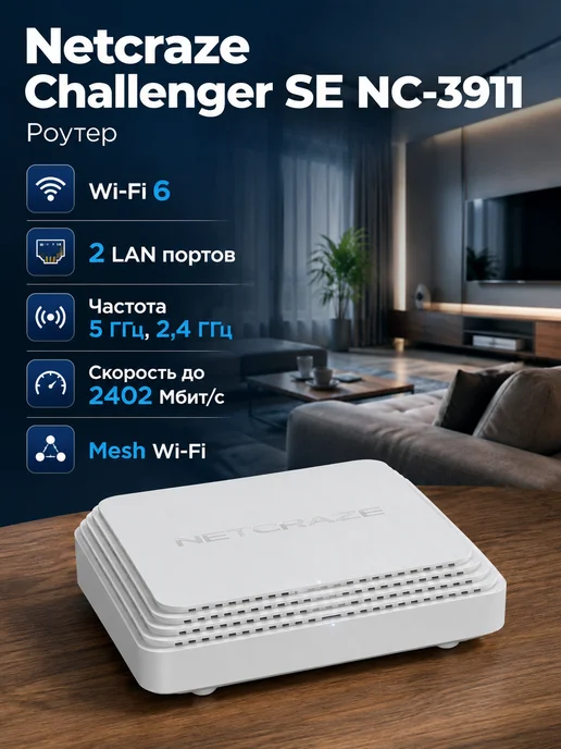 Netcraze Wi-Fi роутер Challenger SE NC-3911, белый