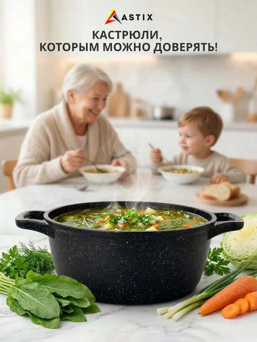 Astix Набор кастрюль 2 л 3 л 4 л литые антипригарные COMFORT, 2 л, 3 л, фото 4