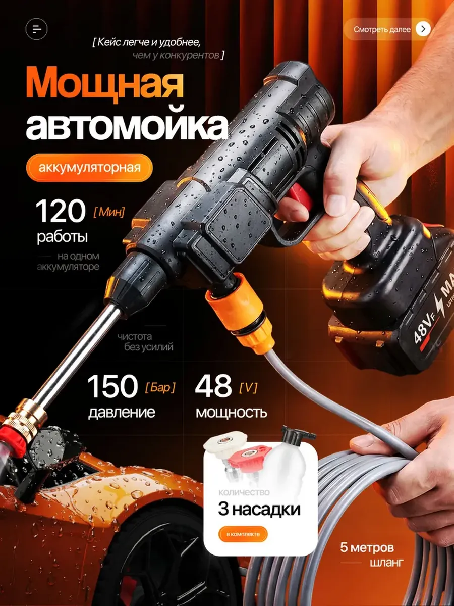 Мойка высокого давления аккумуляторная для автомобиля