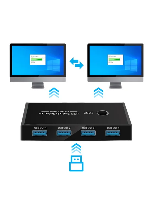 USB 3.0 коммутатор для 2 ПК, 4 порта, мышь, клава, принтер, вариант, фото 2