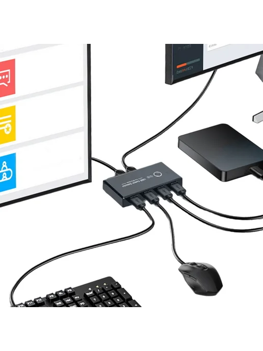 USB 3.0 коммутатор для 2 ПК, 4 порта, мышь, клава, принтер, вариант, фото 3