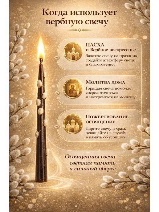 ПАЗИ Свеча вербная церковная Вербочка освященная 1 шт, 1 шт, фото 2