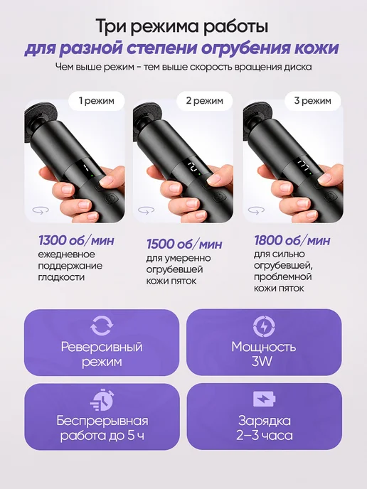 Puls Love Электрическая пилка для пяток и ног терка пемза, черный, фото 3