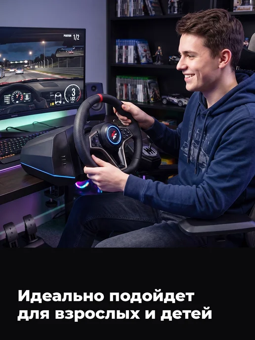 FlashFire Игровой руль с педалями и коробкой передач F116, черный, фото 3