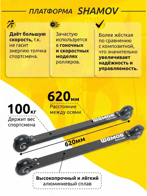 Shamov Лыжероллеры коньковые 04-1 пластиковый диск + SNS 02, черный, фото 2