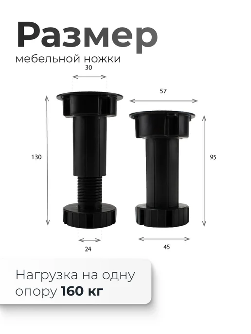 VitaMaestra Ножки для мебели регулируемая из пластика 8шт черный матовый, 8 шт, фото 2