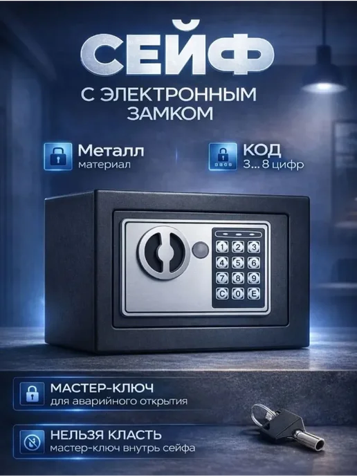 Сейф для хранения с электронным замком, черный