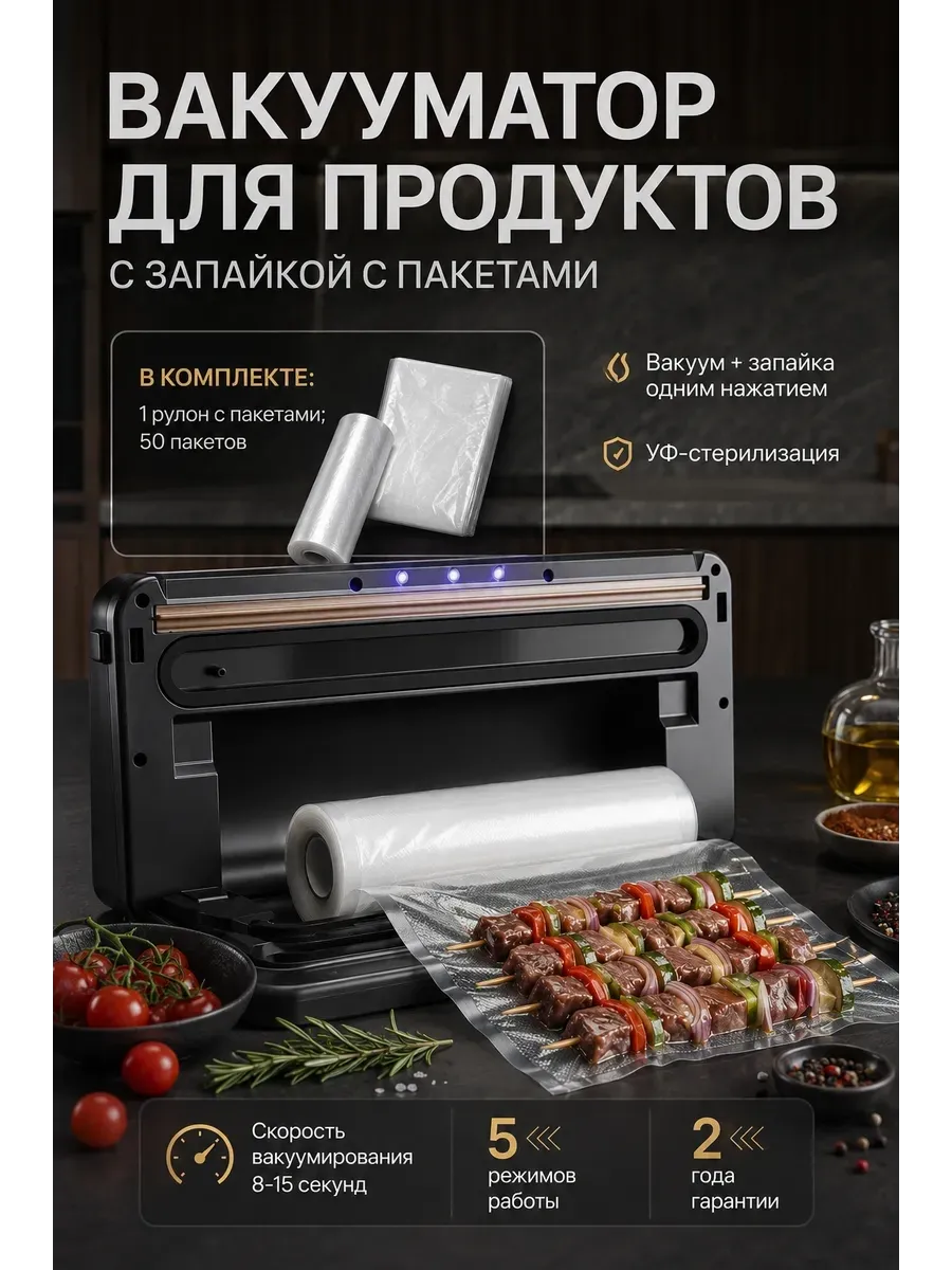 Вакууматор для продуктов с запайкой пакетами резаком мощный