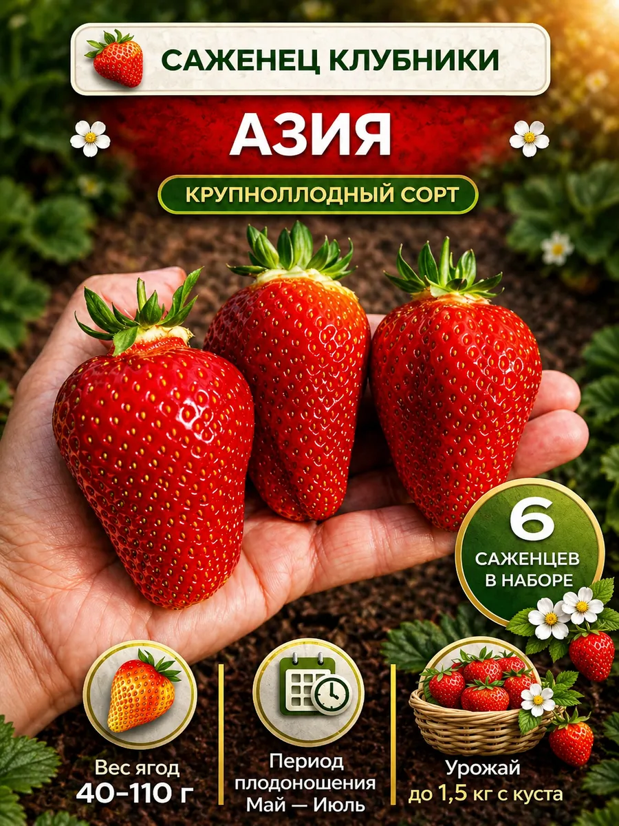 Саженцы клубники Азия 6шт