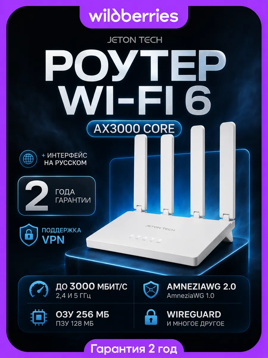 Wi-Fi 6 роутер AX3000 Core с поддержкой VPN, гигабитный