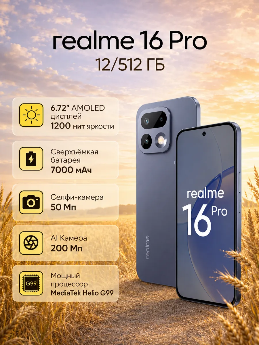 Realme Смартфон 16 Pro 12+512 Гб, серый