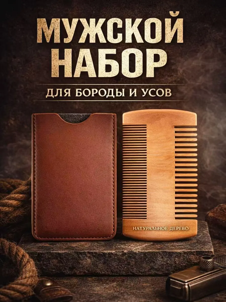Расческа мужская для бороды и волос из натурального дерева.