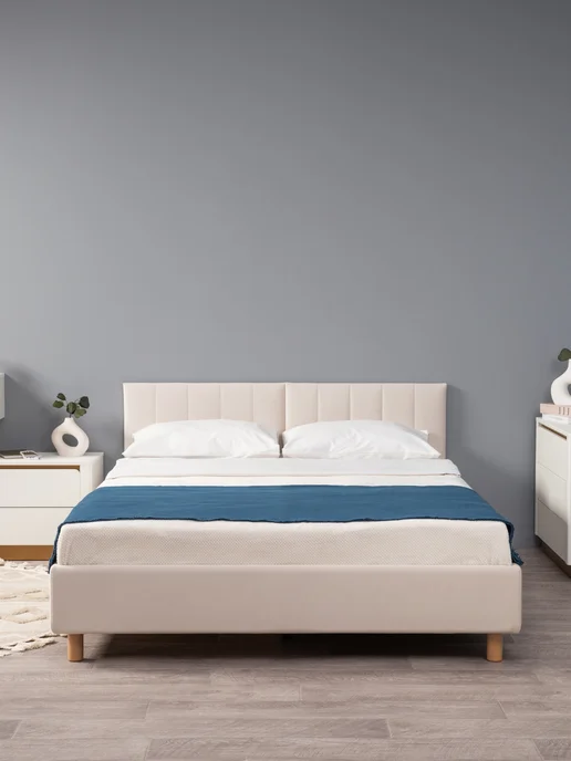 Logium Кровать 140х200 с мягким изголовьем, молочный, 140x200, молочный, фото 2