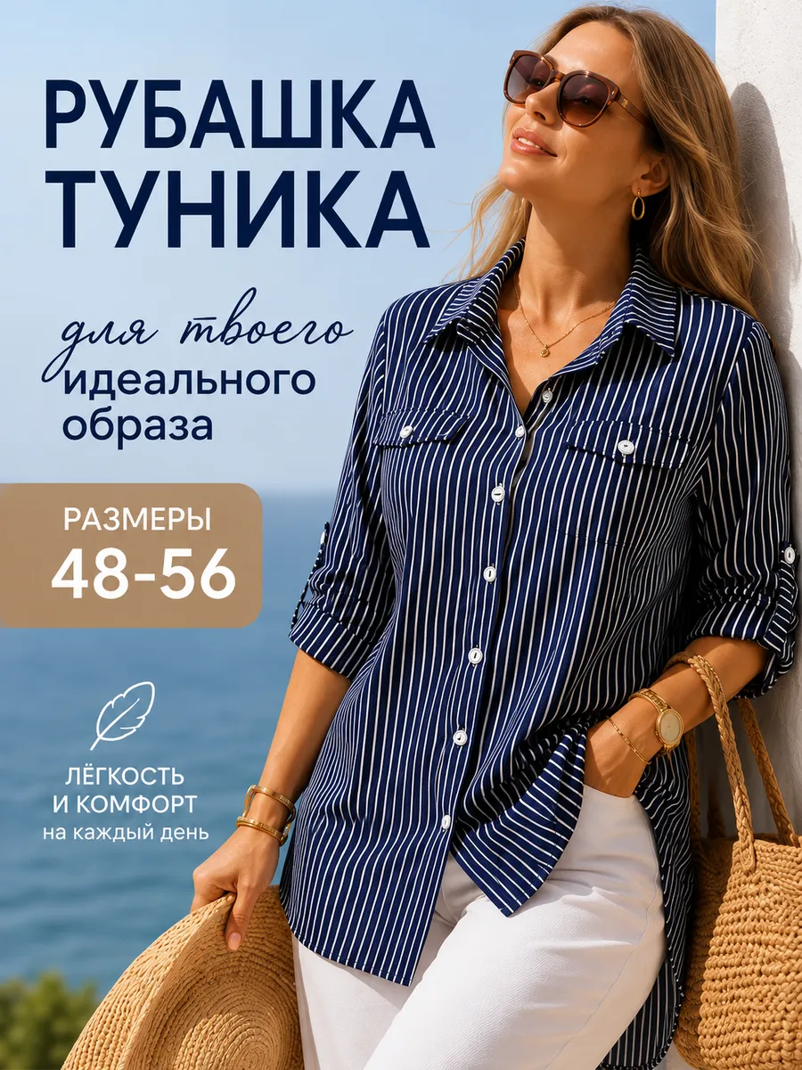 Туника рубашка больших размеров удлиненная летняя