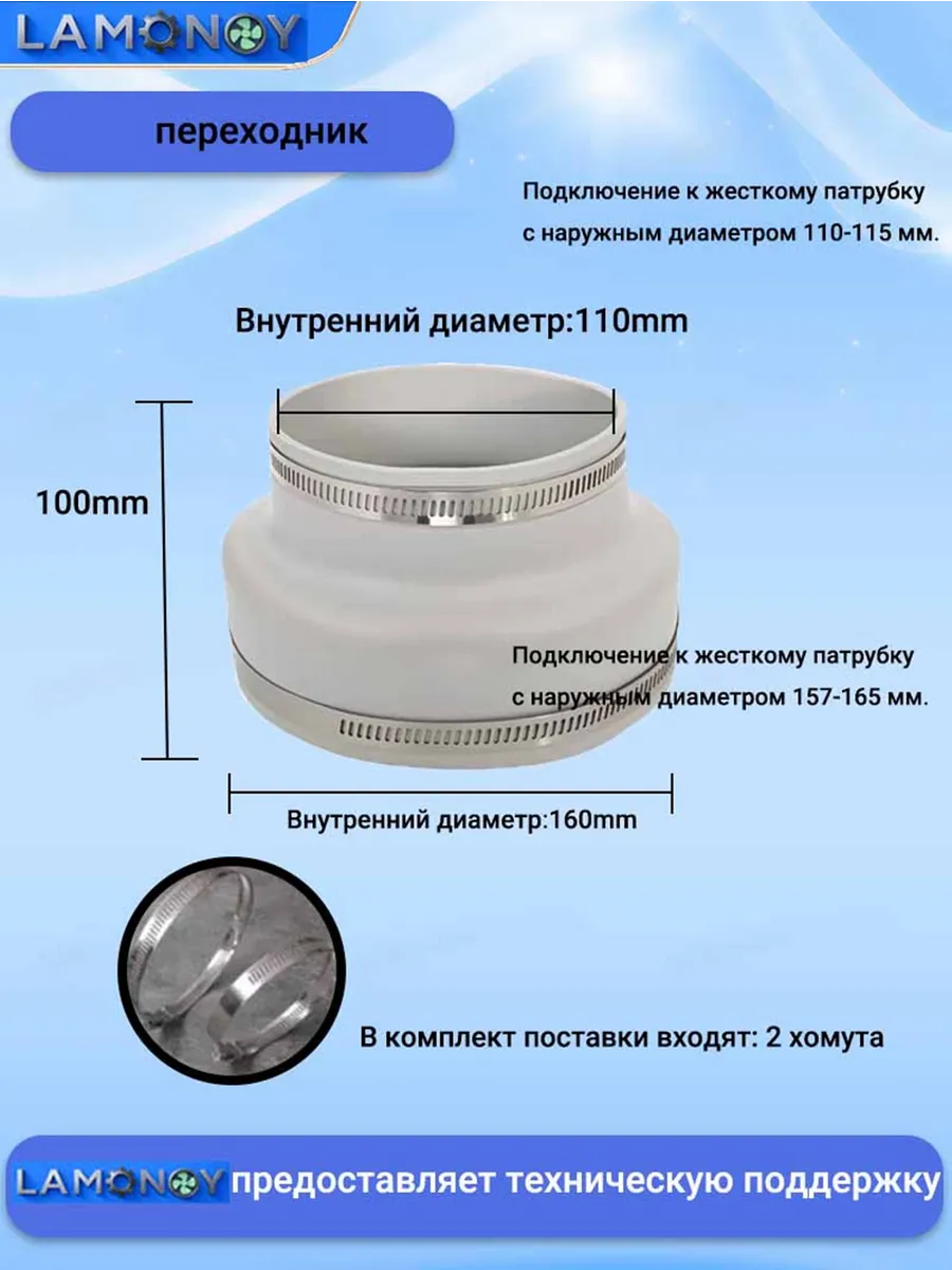 переходник с изменением диаметра воздуховодный адаптер 110