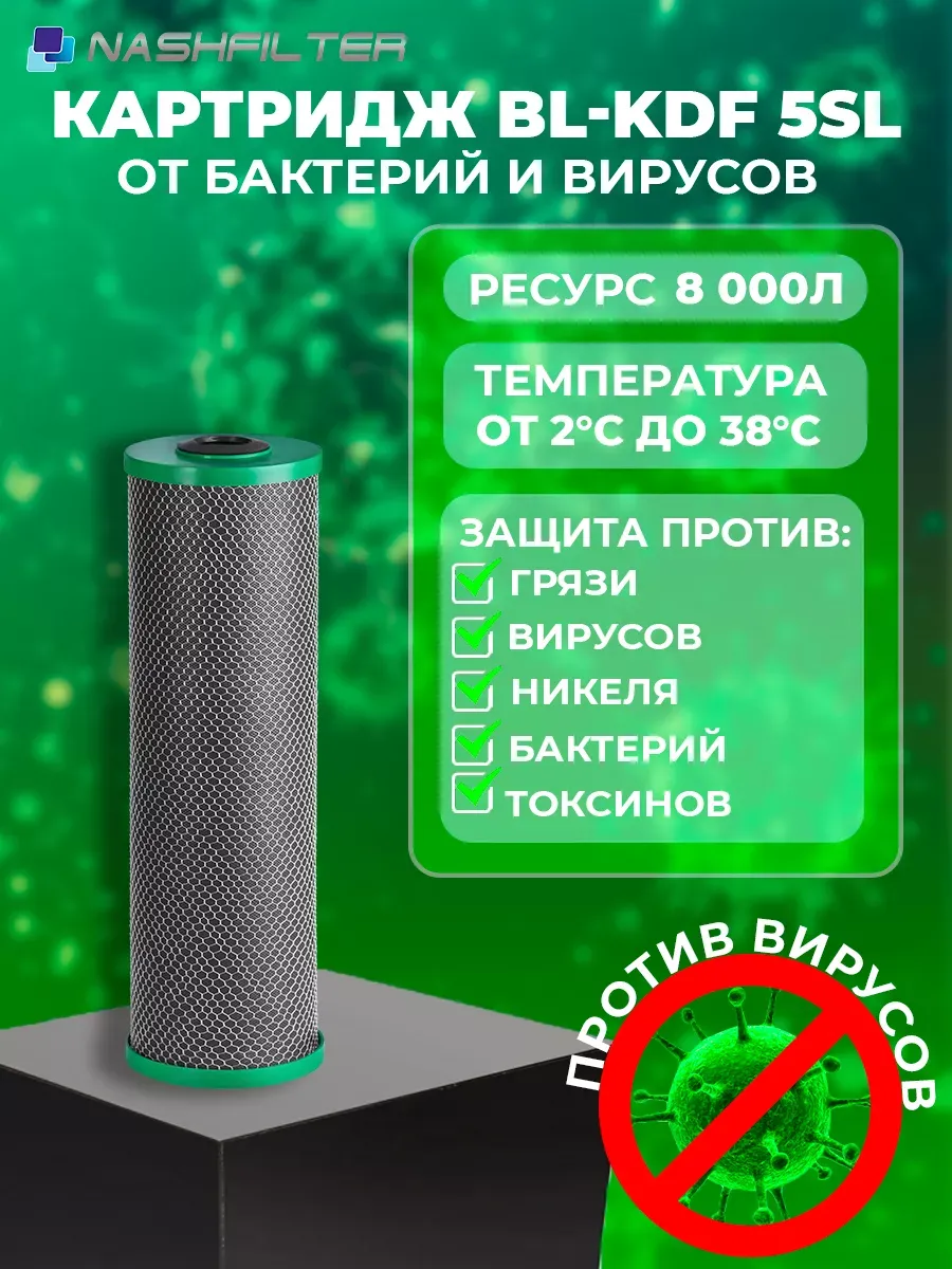 Картридж для фильтра воды с бактерицидным углём BL-KDF 5SL