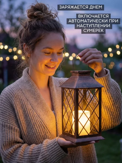 Wonder Light Светильник садовый фонарь на солнечной батарее уличный, черный, фото 2