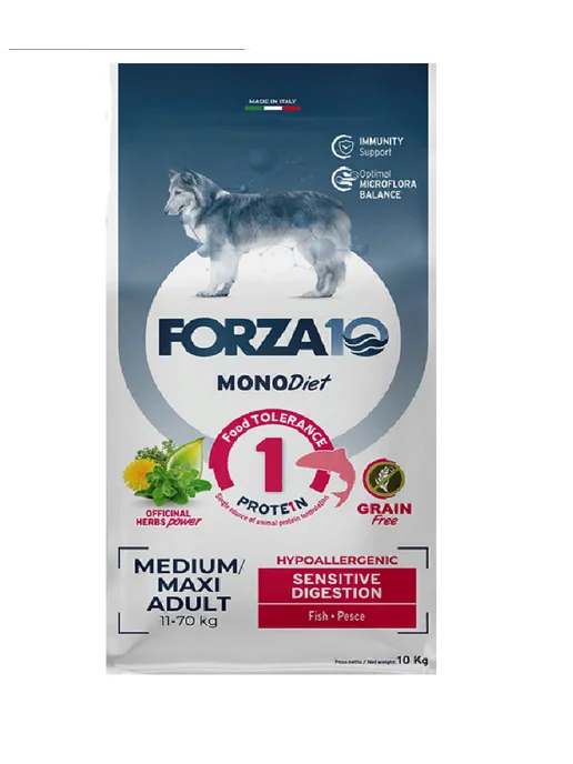 Сухой корм Forza 10 Monodiet Digestion для собак, взрослые, крупные, средние, чувствительное пищеварение, рыба, 10,05 кг
