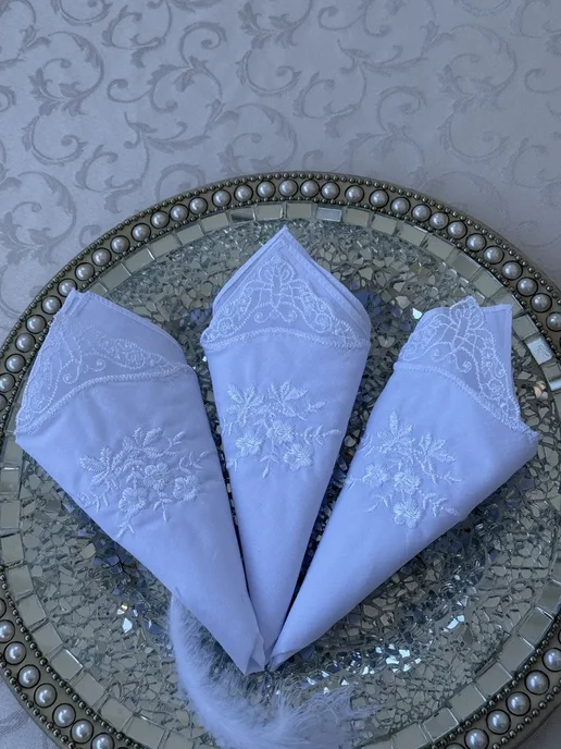 Lapastel Платки 3 шт 28х28 см хлопок с кружевом с вышивкой в карман, 28x28 см, 3 шт, фото 3