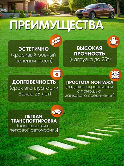 Решетка газонная черная зеленая Решетка газонная зеленая 55х34х3,2cм 10 штук, черный, фото 3