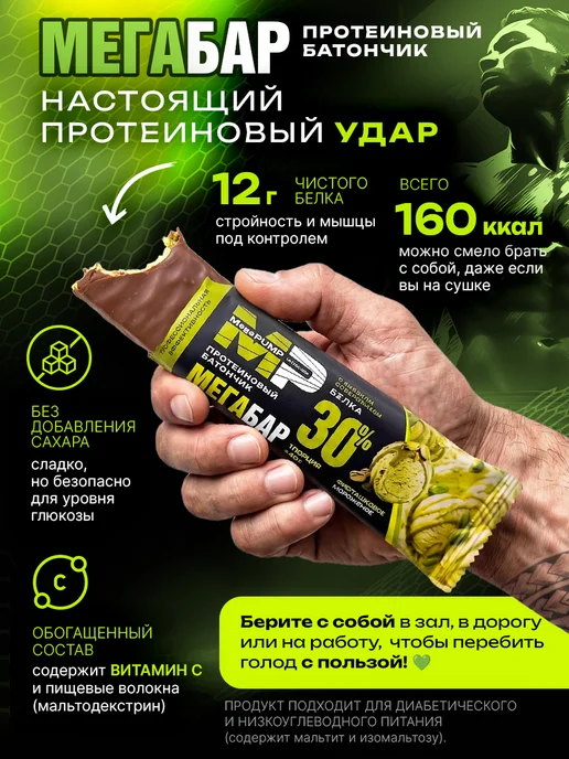 Mega PUMP Nutrition Протеиновые батончики глазированные 24 шт вкус кокос 40 г, 24 шт, фото 2