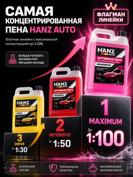 HANZ AUTO Автошампунь концентрат для бесконтактной мойки,Максимум,5кг, 5 кг, фото 2
