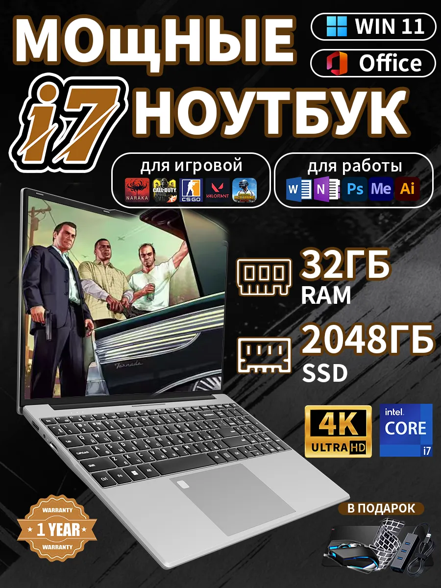 Intel Core i7 Игровой ноутбук 15.6" | 32 ГБ RAM+2048 ГБ SSD