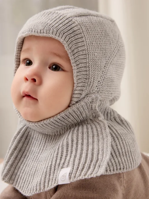 Starkoff Kids Шапка шлем для новорожденного малыша осень, серый, фото 4