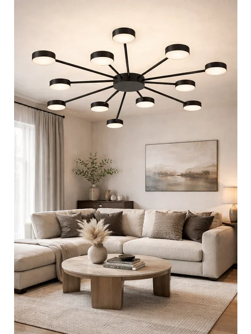 D&S LIGHTING Люстра потолочная LED GX53 7 ламп для гостиной и спальни, черный, фото 2