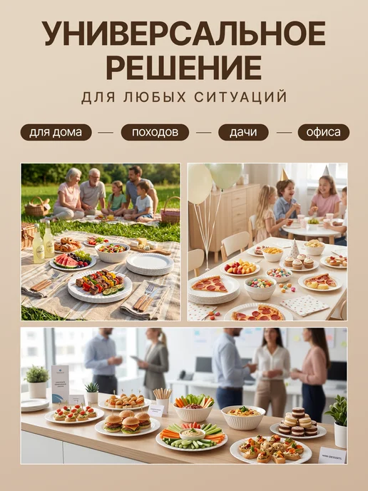 Набор пластиковых тарелок на 6 персон, плоские и глубокие, белый, фото 7