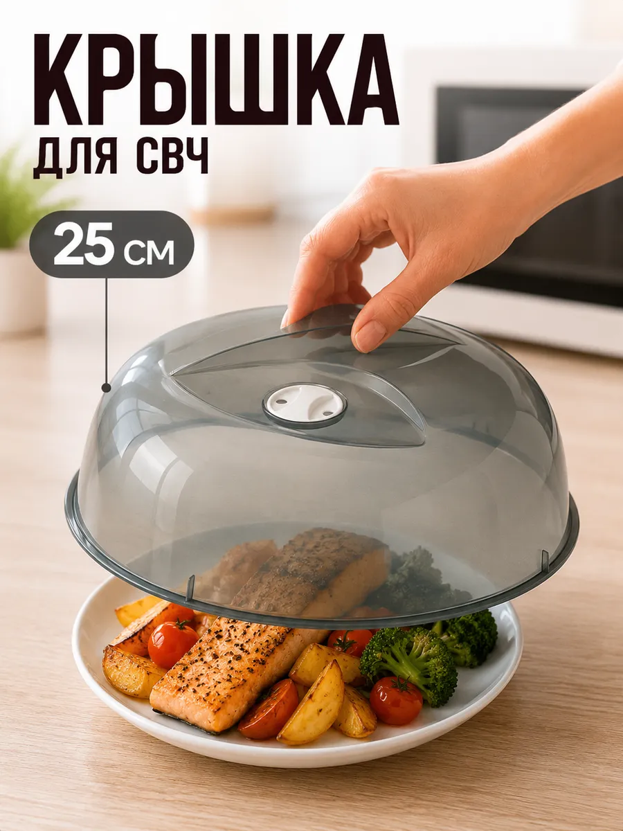 Крышка для микроволновки 25 см, пищевой пластик, прозрачная