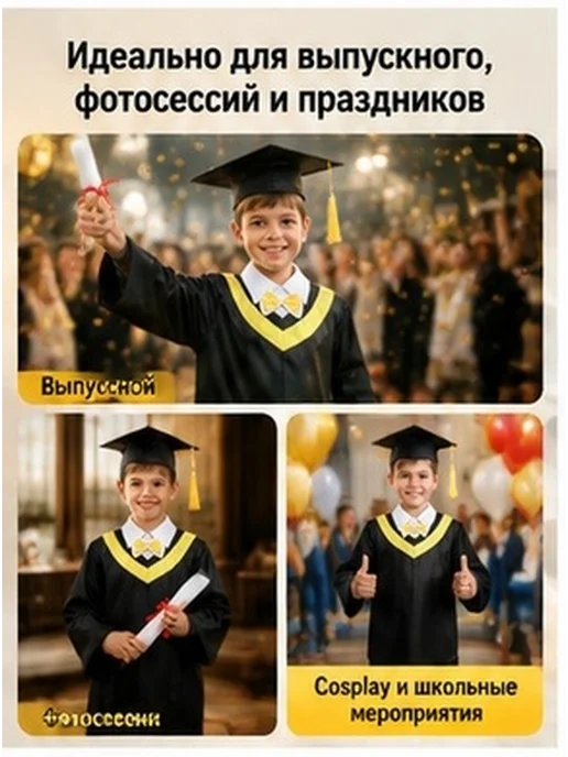 Докторский костюм для детей с мантией и шапкой, вариант, фото 4