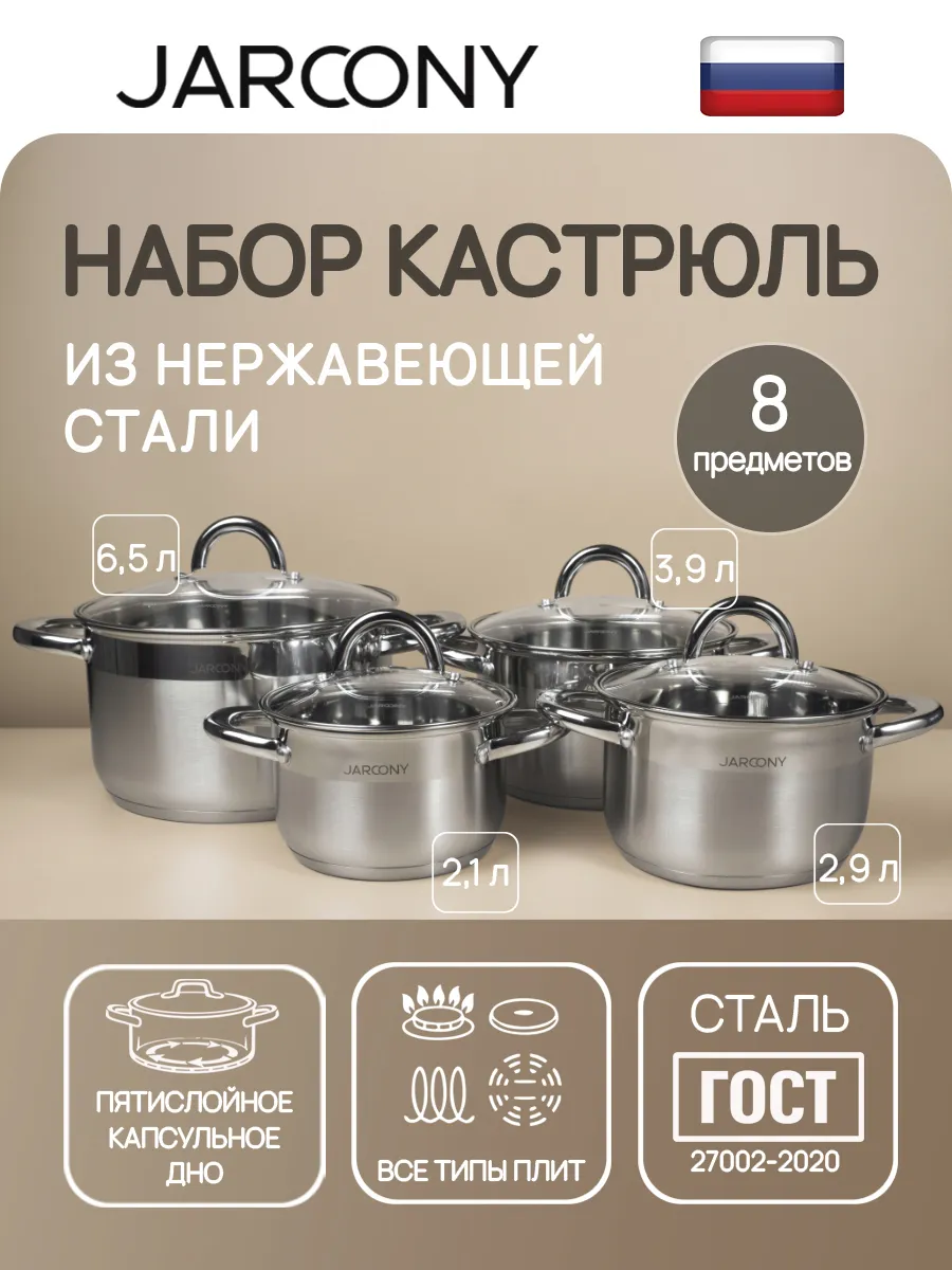 Набор кастрюль с крышками из нержавеющей стали