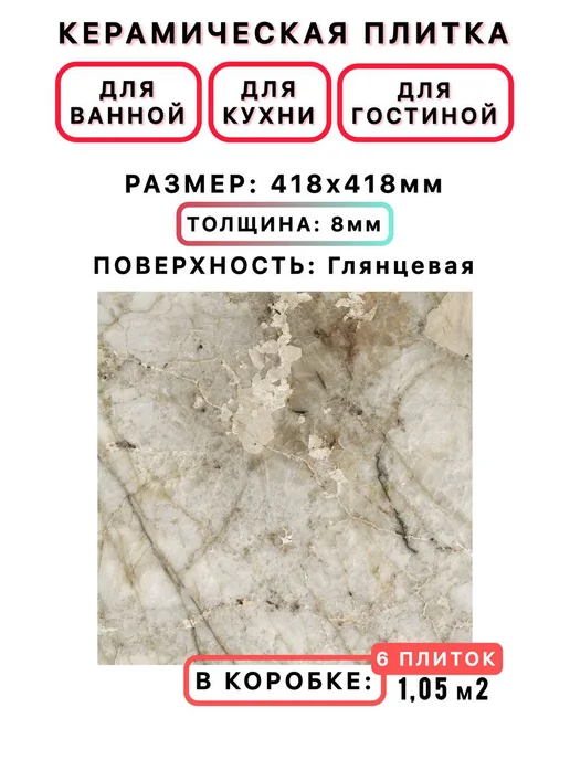 Beryoza Ceramica Плитка керамическая в ванную для пола 42х42см, серый, фото 2