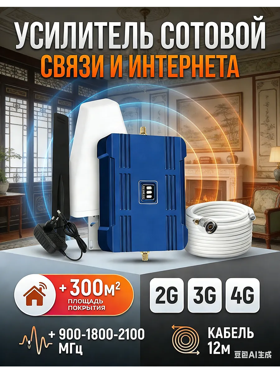 Усилитель сотовой связи и интернета LTE 900-1800-2100 МГц