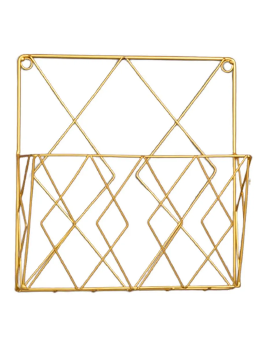 Газетница настенная из железа, золотая, 26x25x7 см