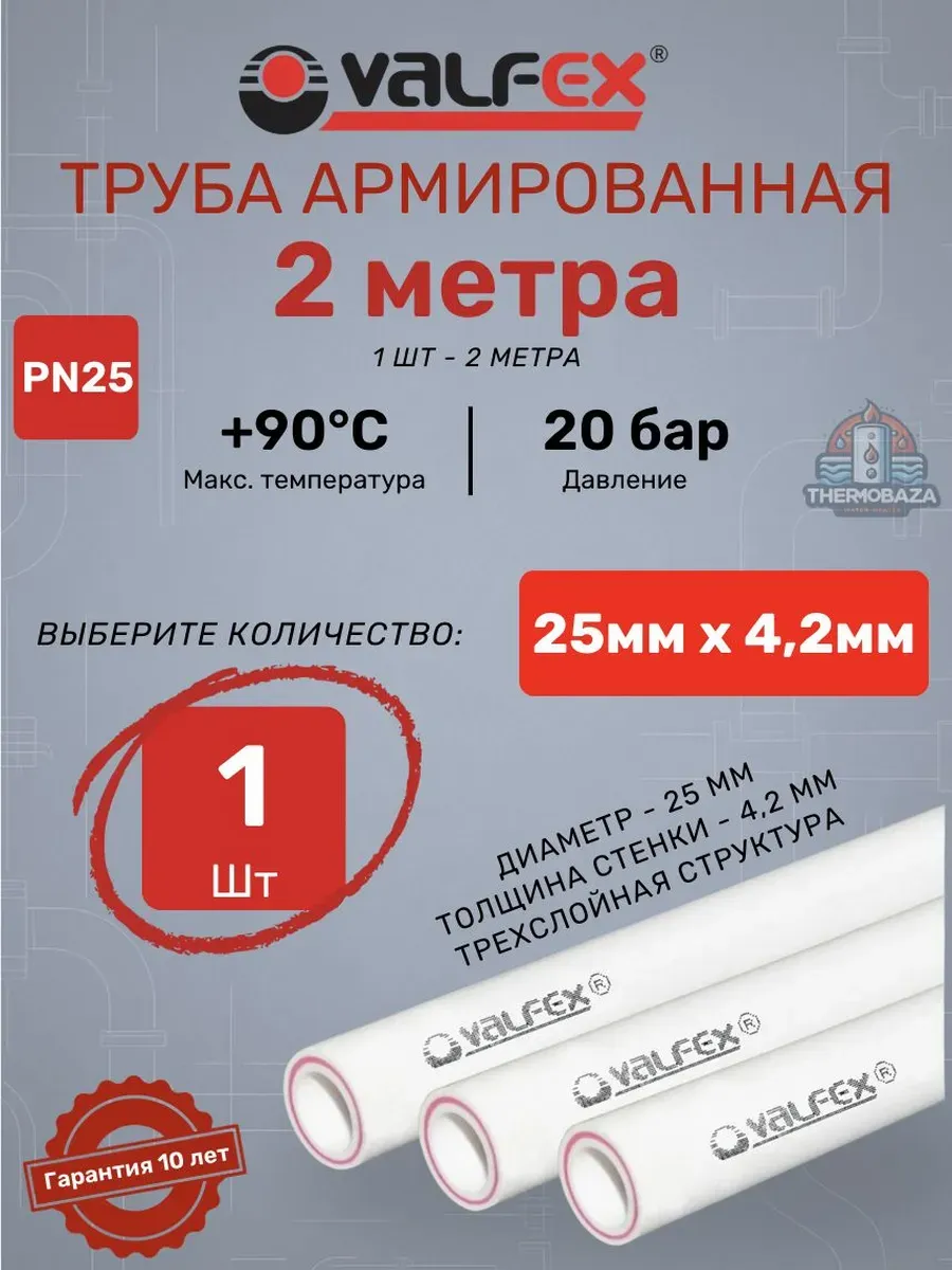 Труба SDR 6 PN25 25х4.2 мм; 2 метра полипропиленовая