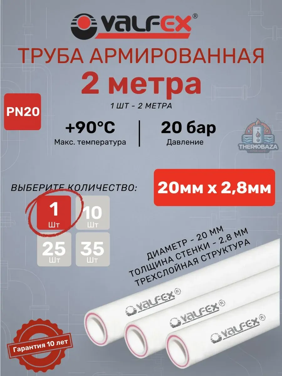 Труба SDR 7.4 PN20 20х2,8 мм 2 метра полипропиленовая