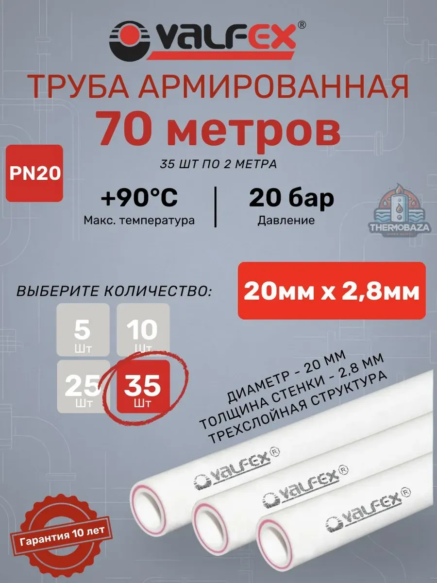 Труба SDR 7.4 PN20 20х2,8 мм 35 шт по 2 метра