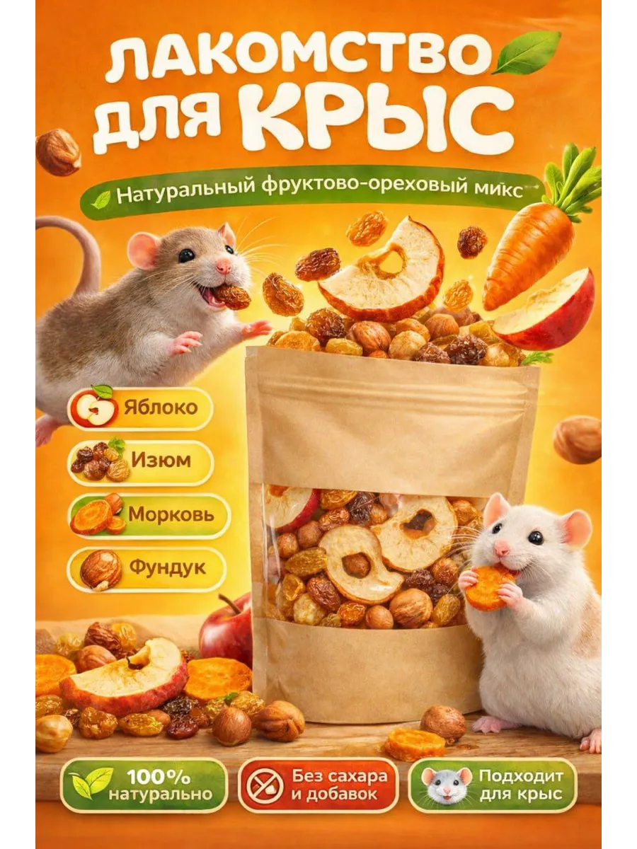 Лакомство для крыс натуральное фруктово-ореховое 50 гр