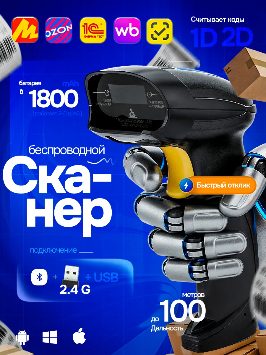 Сканер штрихкодов беспроводной 2D и QR
