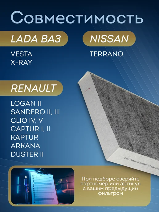 TSN Фильтр салонный Lada Vesta X-Ray Renault Logan Sandero, вариант, фото 2
