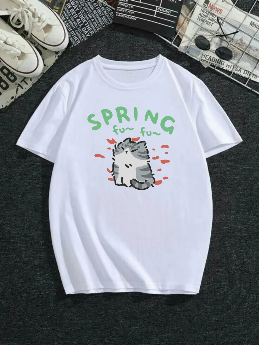 футболка с принтом кот весна котик spring