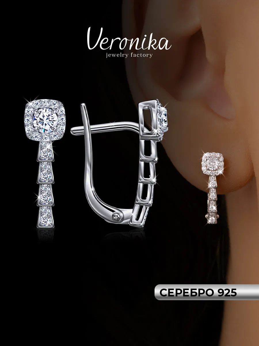 Серьги серебряные 925 с фианитами