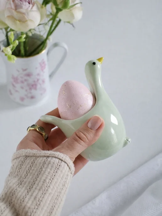 Thyme store Подставка керамическая для яйца «гусь», зеленый
