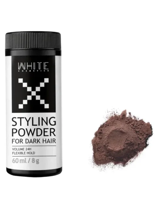 WHITE COSMETICS Пудра для укладки темных волос матовая, белый, фото 8