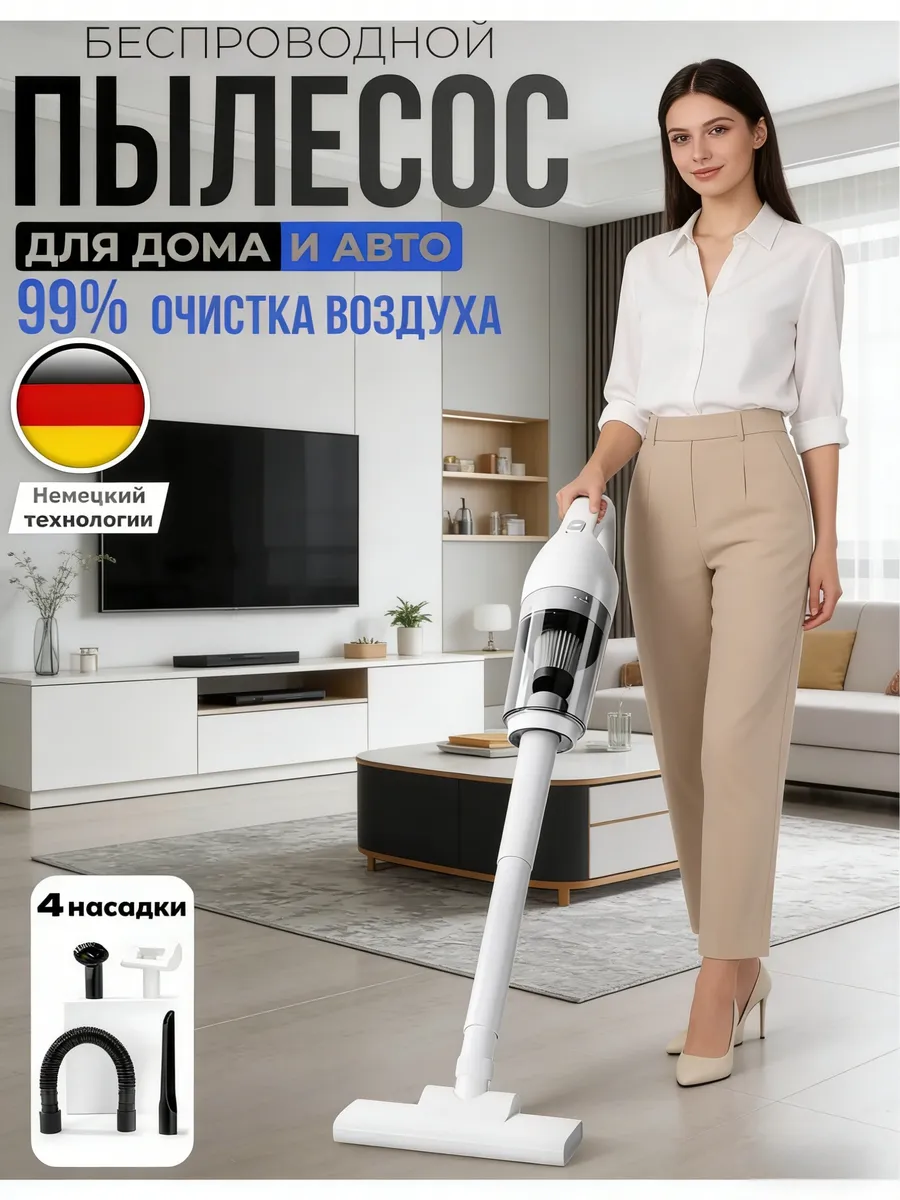 Пылесос вертикальный беспроводной для дома и авто