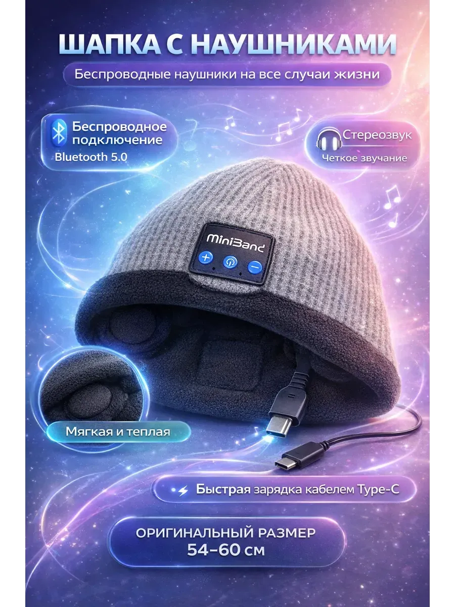 Шапка Bluetooth с наушниками беспроводная музыкальная