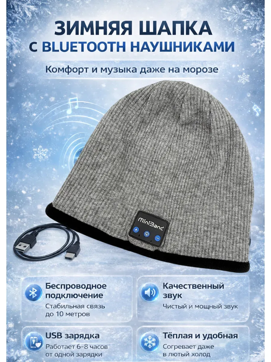 Шапка Bluetooth с наушниками беспроводная музыкальная